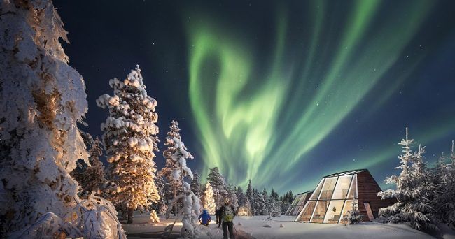 Cabaña de cristal y Aurora Boreal