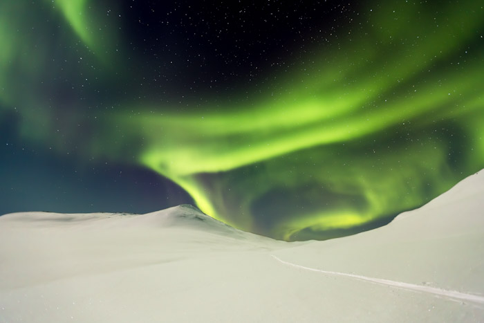 Aurora Boreal en Enontekiö muy cerca de la frontera con Noruega