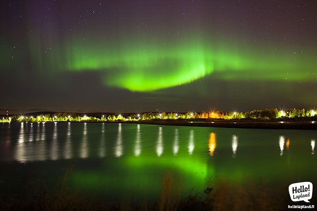 Aurora boreal sobre Rovaniemi desde el río Ounasjoki (11.9.2013) - Foto: Hello Lapland