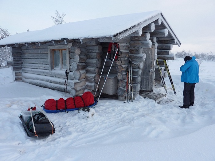 En el refugio libre de Taimenjärvi en el Área Natural de Hammastunturi