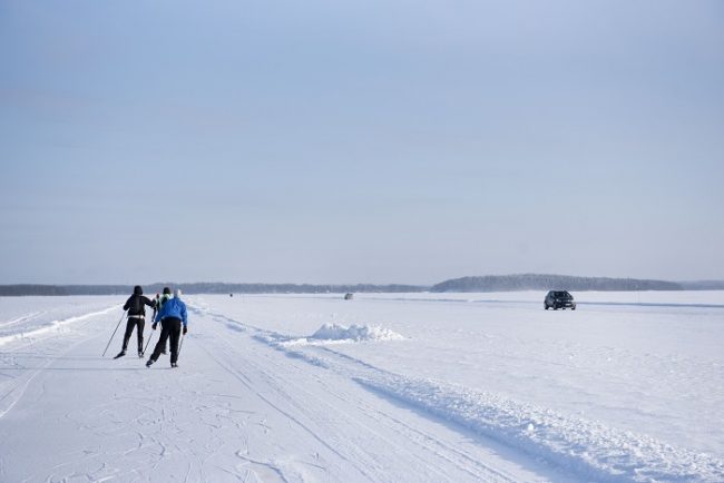 En invierno el lago Pielinen en el Parque Nacional de Koli ofrece un buen terreno de juego y una carretera de hielo de 7 km de largo 