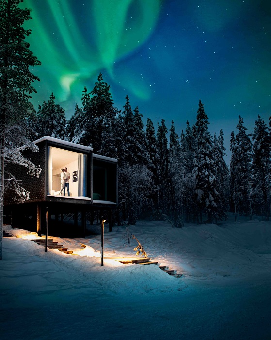 La-Aurora-Boreal-luce-sobre-el-Arctic-TreeHouse-Hotel_fotoArcticTreeHouseHotel