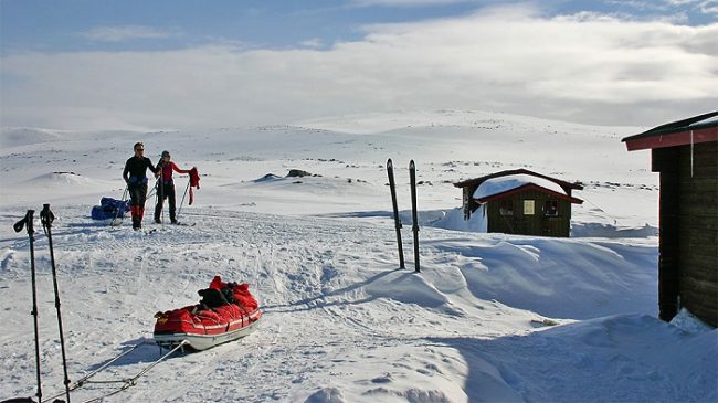 Llegando a unos refugios del Espacio Natural Protegido de Käsivarsi 