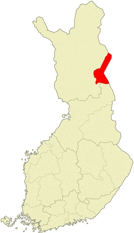 Mapa de Finlandia mostrando en rojo el municipio de Salla 