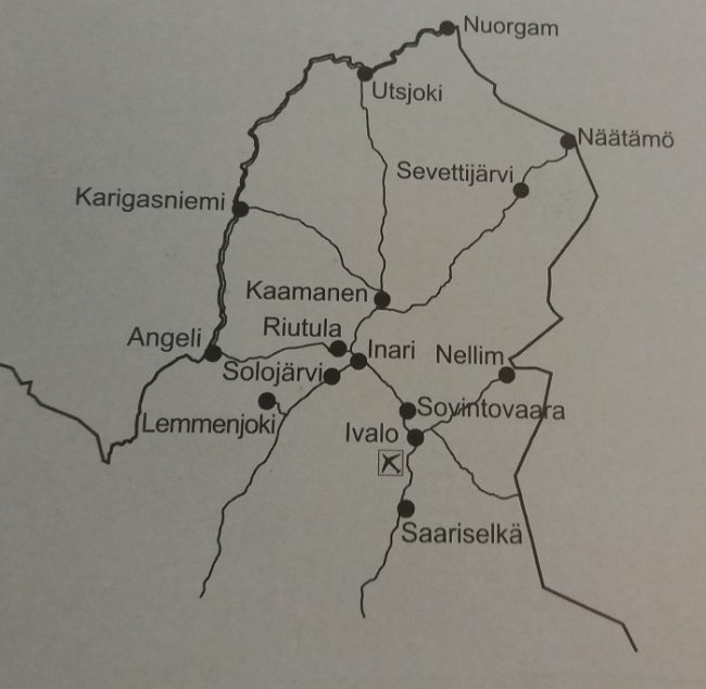 Mapa de Laponia finlandesa mostrando el territorio Sami 