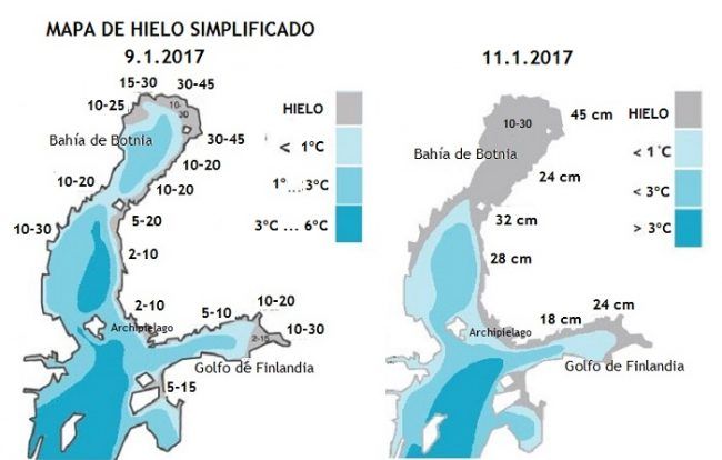 Mapa del hielo en el mar Báltico 