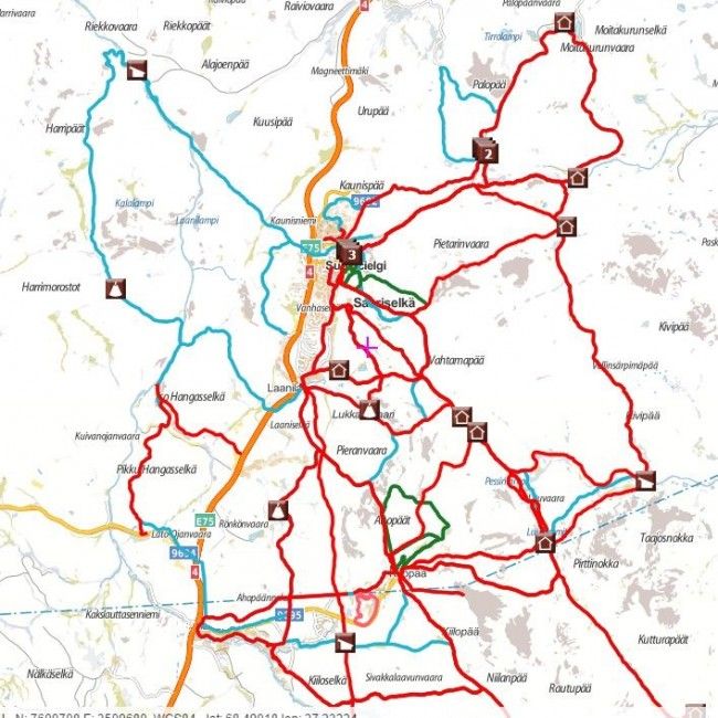 Mapa itinerarios alrededor Kiilopää y Saariselkä