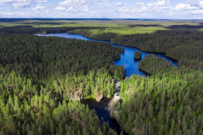 Vista-aérea-del-río-Myllykoski-en-el-Parque-Nacional-de-Oulanka_fotoHarriTarvainen-VisitFinland