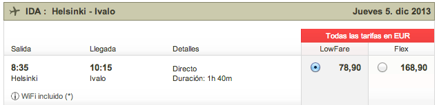 Horario de vuelos Helsinki-Ivalo