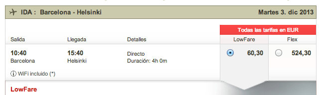 horarios vuelo Barcelona-Helsinki con norwegian
