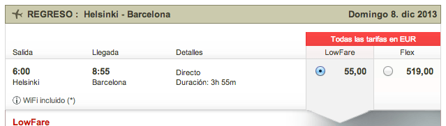 Horarios vuelo Helsinki-Barcelona con Norwegian