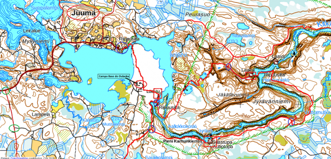 Mapa del Pieni Karhunkierros y lugares de inicio 