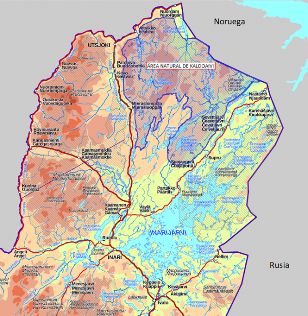 Mapa mostrando la ubicación del Àrea Natural de Kaldoaivi 