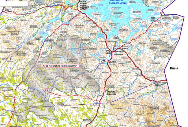 Mapa mostrando la ubicación del Área Natural de Hammastunturi en Finlandia