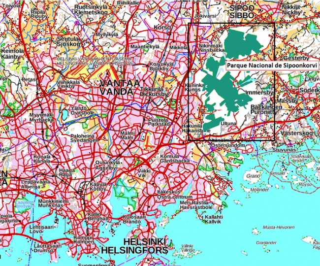 Mapa mostrando la ubicación del Parque Nacional de Sipoonkorvi 