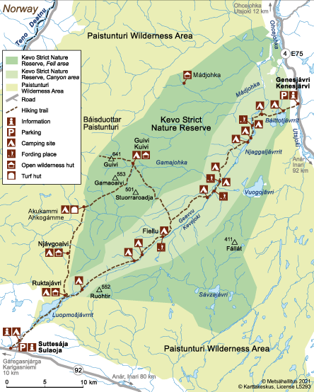 Mapa-mostrando-los-caminos-y-refugios-que-hay-en-Kevo_fotoNationalParks